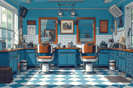 The interior of a stylish barbershop. Illustration.の素材
