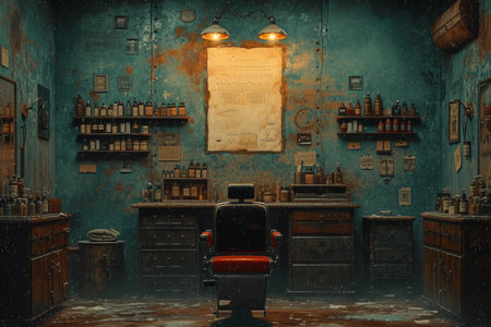 The interior of a stylish barbershop. Illustration.の素材