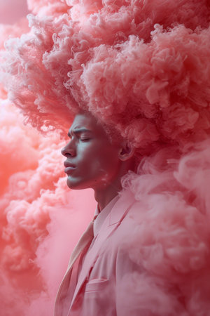 Portrait of young smiling businessman, successful entrepreneur, having triumph at the meeting, built an empire, top manager with a great deal of experience. His subordinates working on the backgroundの素材