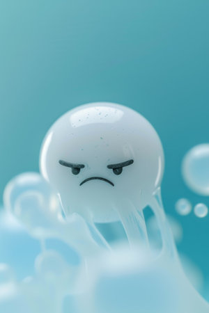 a lucky charm in the form of a soap bubble on a blue background. 3d illustration.の素材