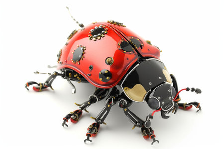 a mechanical ladybug on a white background. A beetle with mechanisms and gears on a white background.の素材