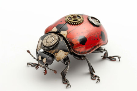 a mechanical ladybug on a white background. A beetle with mechanisms and gears on a white background.の素材