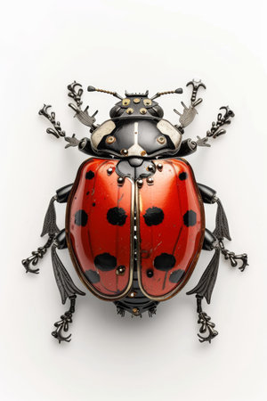 a mechanical ladybug on a white background. A beetle with mechanisms and gears on a white background.の素材