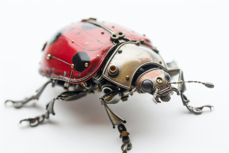 a mechanical ladybug on a white background. A beetle with mechanisms and gears on a white background.の素材