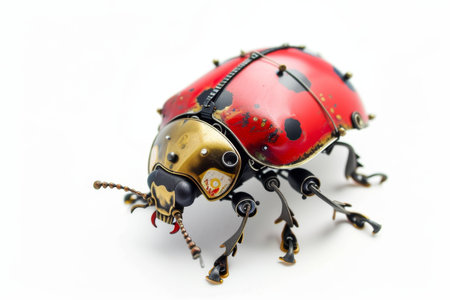 a mechanical ladybug on a white background. A beetle with mechanisms and gears on a white background.の素材