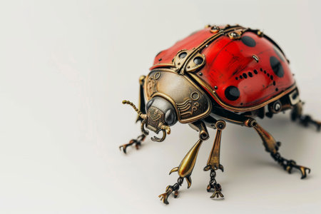 a mechanical ladybug on a white background. A beetle with mechanisms and gears on a white background.の素材