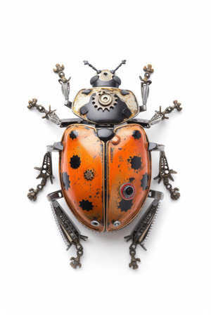 a mechanical ladybug on a white background. A beetle with mechanisms and gears on a white background.の素材