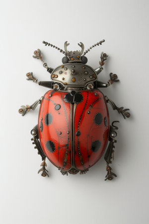 a mechanical ladybug on a white background. A beetle with mechanisms and gears on a white background.の素材