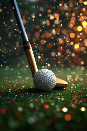 Hitting the ball with a golf club. Golf at sunset.の素材