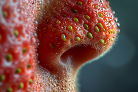 close-up of a nose with large blackheads. Strawberry Nose.の素材