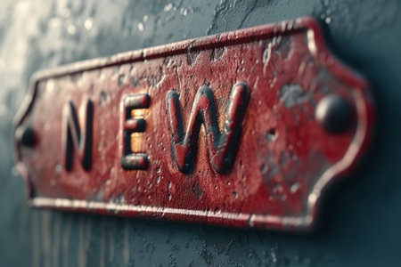 The inscription "NEW" on the plate.の素材