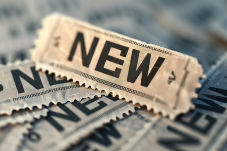 The inscription "NEW" on the plate.の素材