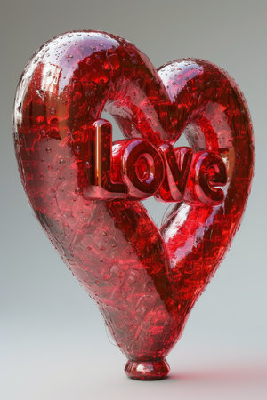 The inscription love is in red on a white background. 3d illustration.の素材