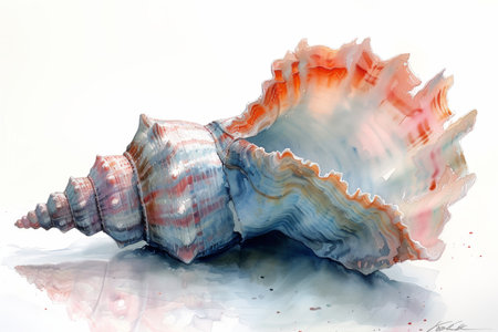 A large seashell on a white background. Illustration.の素材