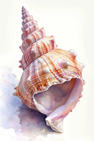 A large seashell on a white background. Illustration.の素材