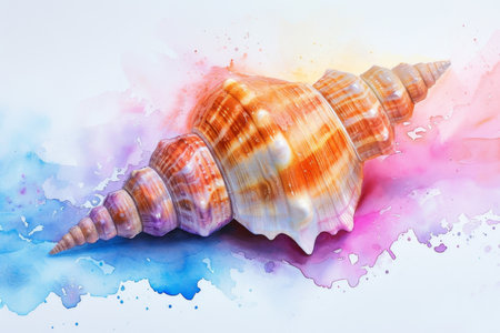 A large seashell on a white background. Illustration.の素材