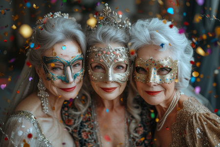 Three Beautiful women in a mysterious Venetian mask.の素材