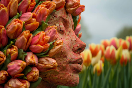 An art photo of a woman in red tulips. The concept of the women's holiday on March 8th.の素材