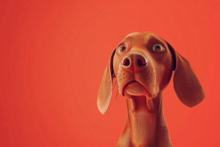 Close-up of a Hungarian fold-eared dog on a red background. 3d illustration.の素材