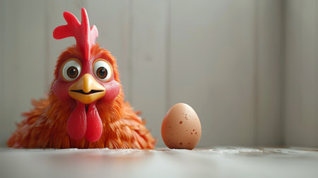 The character is a chicken with eggs. 3d illustration.の素材