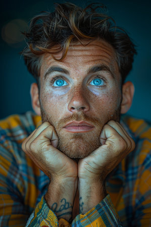 Portrait of a young man in close-up.の素材