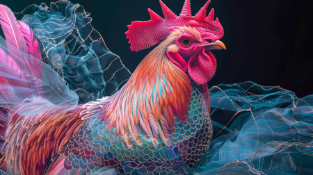 Cute cartoon cock with a big scallop. 3d illustration.の素材