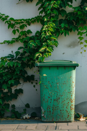 Green recycling container on the street.の素材