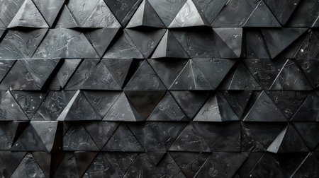 A pattern of 3D triangles . Abstract mosaic of black triangles.の素材