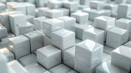A pattern with 3D cubes. Abstract mosaic of white squares.の素材