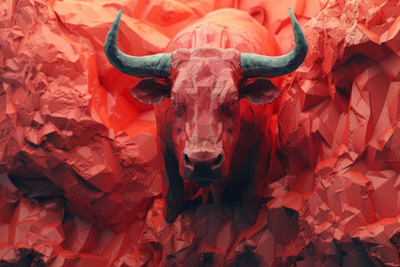 An angry bull on an abstract colorful background. Illustration.の素材