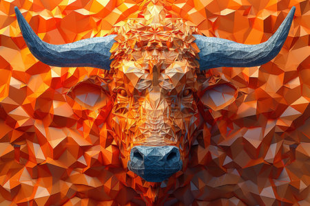 An angry bull on an abstract colorful background. Illustration.の素材