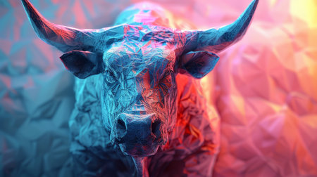 An angry bull on an abstract colorful background. Illustration.の素材