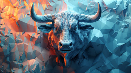 An angry bull on an abstract colorful background. Illustration.の素材