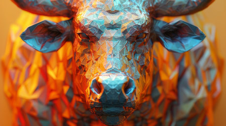 An angry bull on an abstract colorful background. Illustration.の素材