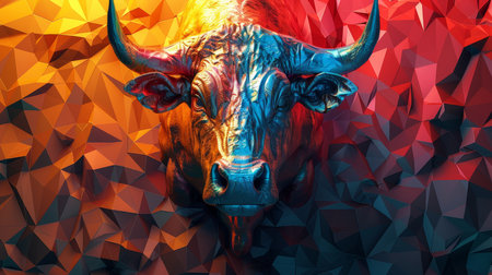 An angry bull on an abstract colorful background. Illustration.の素材