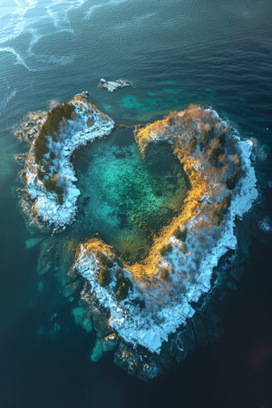 An island in the sea in the shape of a heart.の素材