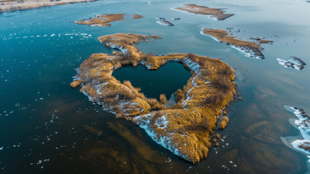 An island in the sea in the shape of a heart.の素材