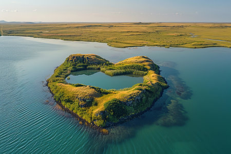 An island in the sea in the shape of a heart.の素材