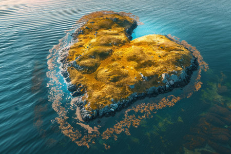 An island in the sea in the shape of a heart.の素材