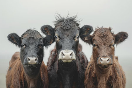 Three cows on a white background.の素材