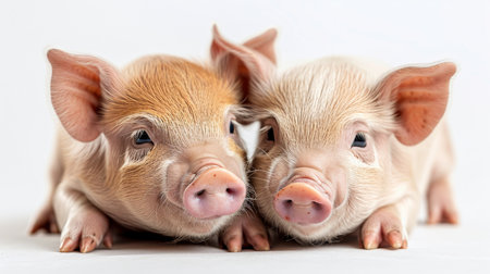 Two little pigs on an isolated white background.の素材