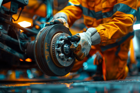 an auto mechanic works in a workshop. the concept of car service, repair, maintenance.の素材