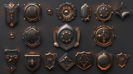 A set of typography of vintage army badges on a black background , graphics on T-shirts.の素材