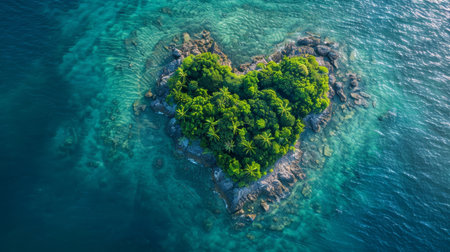A heart-shaped tropical island paradise in the open ocean.の素材