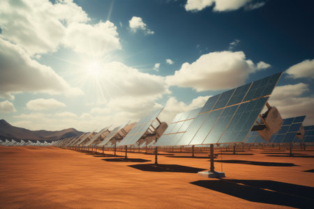 solar panels in the field, photovoltaics, alternative source of electricity.の素材