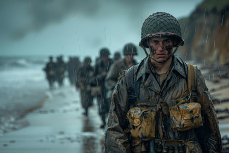 The anniversary of the Allied landings in Normandy. The landing of the Allied troops. Military actions.の素材