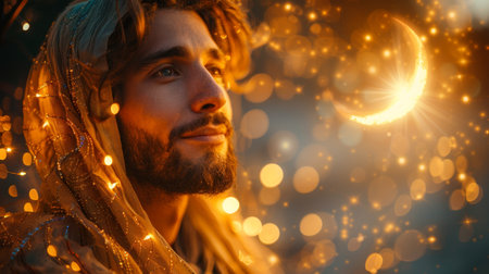 A Muslim man on the Eid al-Adha holiday. Portrait of a man.の素材
