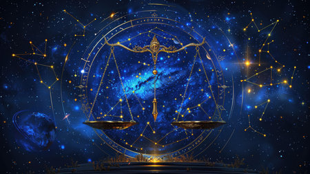 The zodiac sign is Libra. Astrology. illustration.の素材