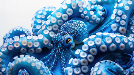 Blue Octopus on white background. Background with octopus.の素材