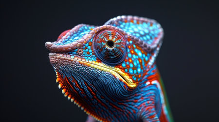 Colorful chameleon on an isolated black background.の素材
